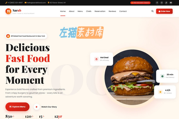 餐厅单页网站模板：Bootstrap 5 菜单筛选与预订界面 – Sarab