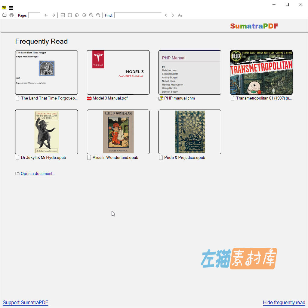 Sumatra PDF PDF、CHM 与 EPUB 最近阅读界面