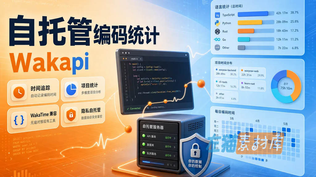 Wakapi 编码时间、项目与语言统计功能示意